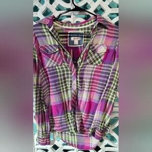 Arizona Jean Company Blue and Purple Plaid Shirt